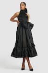 Buy_Gauri & Nainika_Black Pure Organza Ruffle Halter Neck Midi Dress _at_Aza_Fashions