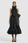 Gauri & Nainika_Black Pure Organza Ruffle Halter Neck Midi Dress _Online_at_Aza_Fashions