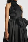 Shop_Gauri & Nainika_Black Pure Organza Ruffle Halter Neck Midi Dress _Online_at_Aza_Fashions