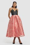 Buy_Gauri & Nainika_Black Mikado Checks Plunge Pattern Midi Dress _at_Aza_Fashions