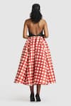 Shop_Gauri & Nainika_Black Mikado Checks Plunge Pattern Midi Dress _at_Aza_Fashions