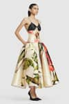 Gauri & Nainika_Ivory Mikado Embroidered Botanical Plunge Drop Waist Midi Dress _Online_at_Aza_Fashions