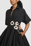 Buy_Gauri & Nainika_Black Cotton Embroidered Floral Collared Asymmetric Balloon Hem Dress _Online_at_Aza_Fashions