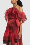 Shop_Gauri & Nainika_Red Organza Ruffle Cold Shoulder Detailed Asymmetric Dress _Online_at_Aza_Fashions