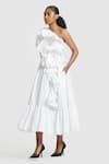 Shop_Gauri & Nainika_White Cotton Embroidery Sequin One Shoulder Neck Bloom Ruffled Dress _Online_at_Aza_Fashions