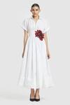 Buy_Gauri & Nainika_White Cotton Embroidery Sequin Collar Neck Flora Embellished Gathered Midi Dress _at_Aza_Fashions