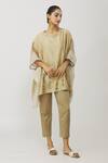 Shop_Neeta Bhargava_Beige Chanderi Hand Painted Round Kaftan And Pant Set  _Online_at_Aza_Fashions