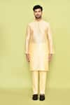 Buy_Arihant Rai Sinha_Beige Dupion Silk Embroidery Solid Mandarin Neck Kurta With Pant _Online_at_Aza_Fashions