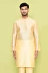 Shop_Arihant Rai Sinha_Beige Dupion Silk Embroidery Solid Mandarin Neck Kurta With Pant _Online_at_Aza_Fashions