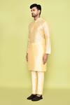 Arihant Rai Sinha_Beige Dupion Silk Embroidery Solid Mandarin Neck Kurta With Pant _at_Aza_Fashions