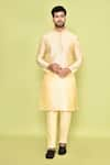 Shop_Arihant Rai Sinha_Beige Dupion Silk Embroidery Solid Mandarin Neck Kurta With Pant 