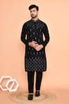 Buy_Arihant Rai Sinha_Black Silk Embroidery Line Mirror Kurta With Pant _at_Aza_Fashions