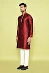 Shop_Arihant Rai Sinha_Maroon Silk Plain Mandarin Collar Kurta With Pant _Online_at_Aza_Fashions