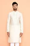 Shop_Arihant Rai Sinha_Cream Silk Embroidery Mirror Kurta With Pant _Online_at_Aza_Fashions