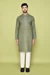 Buy_Arihant Rai Sinha_Green Cotton Embroidery Neck Kurta With Pant _Online_at_Aza_Fashions
