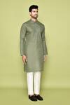 Arihant Rai Sinha_Green Cotton Embroidery Neck Kurta With Pant _at_Aza_Fashions