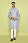 Buy_Arihant Rai Sinha_Grey Cotton Embroidery Abstract Neck Kurta With Pant _at_Aza_Fashions