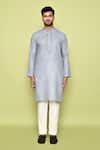 Buy_Arihant Rai Sinha_Grey Cotton Embroidery Abstract Neck Kurta With Pant _Online_at_Aza_Fashions