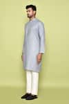 Shop_Arihant Rai Sinha_Grey Cotton Embroidery Abstract Neck Kurta With Pant _Online_at_Aza_Fashions