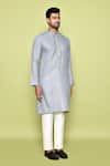 Arihant Rai Sinha_Grey Cotton Embroidery Abstract Neck Kurta With Pant _at_Aza_Fashions