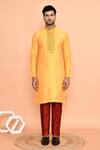 Buy_Arihant Rai Sinha_Yellow Cotton Embroidery Kurta With Pant _Online_at_Aza_Fashions