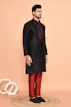 Shop_Arihant Rai Sinha_Black Denim, Silk Embroidery Thread Kurta With Pant _Online_at_Aza_Fashions