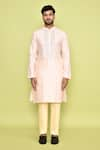 Arihant Rai Sinha_Pink Silk Embroidered Thread Mirror Kurta And Pant Set _Online_at_Aza_Fashions