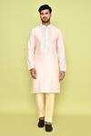 Arihant Rai Sinha_Pink Silk Embroidered Thread Mirror Kurta And Pant Set _at_Aza_Fashions