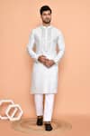 Buy_Arihant Rai Sinha_White Silk, Cotton Mirrors, Embroidery Work Kurta Set _at_Aza_Fashions