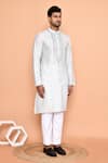 Arihant Rai Sinha_White Silk, Cotton Mirrors, Embroidery Work Kurta Set _at_Aza_Fashions