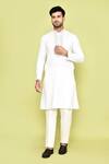 Buy_Arihant Rai Sinha_Cream Cotton Embroidery Thread Placement Kurta With Pant _at_Aza_Fashions
