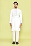 Buy_Arihant Rai Sinha_Cream Cotton Embroidery Thread Placement Kurta With Pant _Online_at_Aza_Fashions