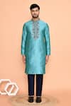 Buy_Arihant Rai Sinha_Blue Silk Embroidery Floral Thread Kurta With Pant_Online_at_Aza_Fashions