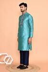 Arihant Rai Sinha_Blue Silk Embroidery Floral Thread Kurta With Pant_at_Aza_Fashions