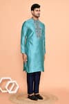Buy_Arihant Rai Sinha_Blue Silk Embroidery Floral Thread Kurta With Pant