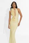 Buy_Deme by Gabriella_Yellow Malai Lycra Applique Halter Neck Adela Dress _Online_at_Aza_Fashions