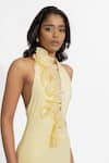 Shop_Deme by Gabriella_Yellow Malai Lycra Applique Halter Neck Adela Dress _at_Aza_Fashions