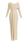 Buy_Deme by Gabriella_Beige Malai Lycra Plain Round Amelia Draped Dress _Online