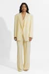 Buy_Deme by Gabriella_Yellow Ferrari Plain Blazer Lapel Collar Danielle Pant Set _at_Aza_Fashions