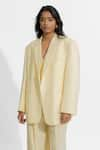 Buy_Deme by Gabriella_Yellow Ferrari Plain Blazer Lapel Collar Danielle Pant Set _Online_at_Aza_Fashions