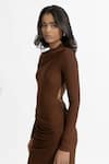 Shop_Deme by Gabriella_Brown Malai Lycra Solid Round Hena Pleated Draped Dress _at_Aza_Fashions