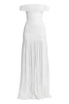 Buy_Deme by Gabriella_White Malai Lycra Solid Off Shoulder Maria Pleated Mermaid Dress 