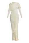 Shop_Deme by Gabriella_White Malai Lycra Solid Round Paulina Pleated Draped Dress 