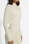 Buy_Deme by Gabriella_White Malai Lycra Solid Round Paulina Pleated Draped Dress _Online