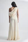 Deme by Gabriella_Off White Crepe Solid Asymmetric Neck Gemma Draped Flowy Gown _Online_at_Aza_Fashions