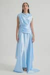 Buy_Deme by Gabriella_Blue Satin Solid Cowl Neck Azura Draped Dress _Online_at_Aza_Fashions