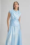 Shop_Deme by Gabriella_Blue Satin Solid Cowl Neck Azura Draped Dress _Online_at_Aza_Fashions