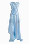 Deme by Gabriella_Blue Satin Solid Cowl Neck Azura Draped Dress _at_Aza_Fashions