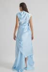 Shop_Deme by Gabriella_Blue Satin Solid Cowl Neck Azura Draped Dress _at_Aza_Fashions