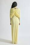 Deme by Gabriella_Yellow Malai Lycra Solid High Collar Kenny Draped Dress _Online_at_Aza_Fashions